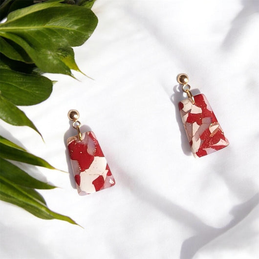 Boucles Mini Rectangles Marbrés Rouges