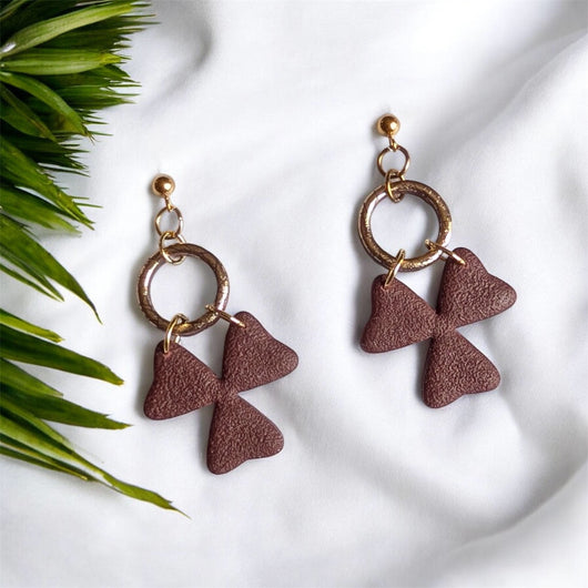 Boucles Pendantes Trèfles Bordeaux