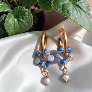 Mini fleur Bleu Cobalt et perle