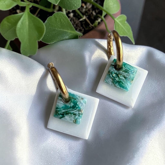 Double carré Blanc nacré + marbré Vert d’eau