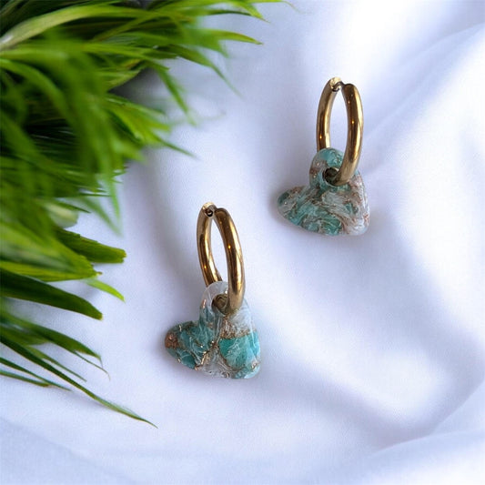 Petits Cœurs effet pierre turquoise et or