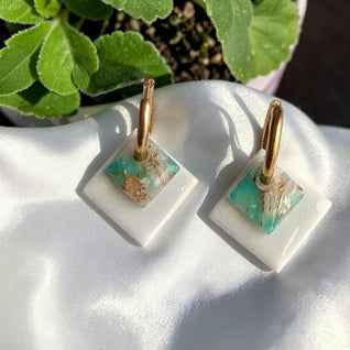 Double carré Blanc nacré + marbré Turquoise