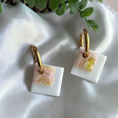 Double carré Blanc nacré + marbré Vert Rose